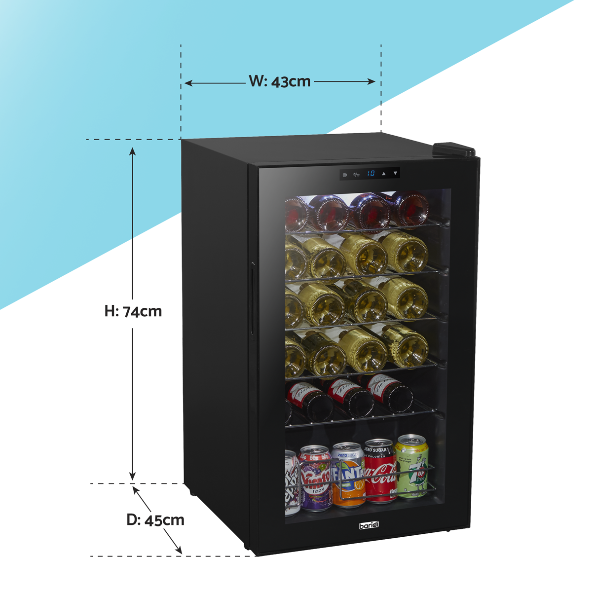 Baridi Wine Cooler Fridge, 24 Bottle, Black (DH9)