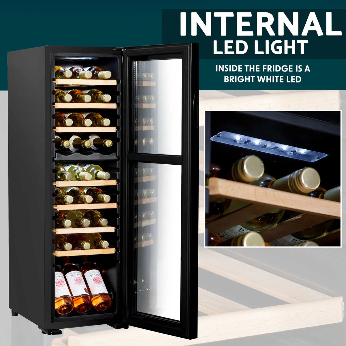 Baridi DH90 Dual Zone Wine Cooler Fridge with Digital Touchscreen Controls, LED Light, 27 Bottle Capacity, Black