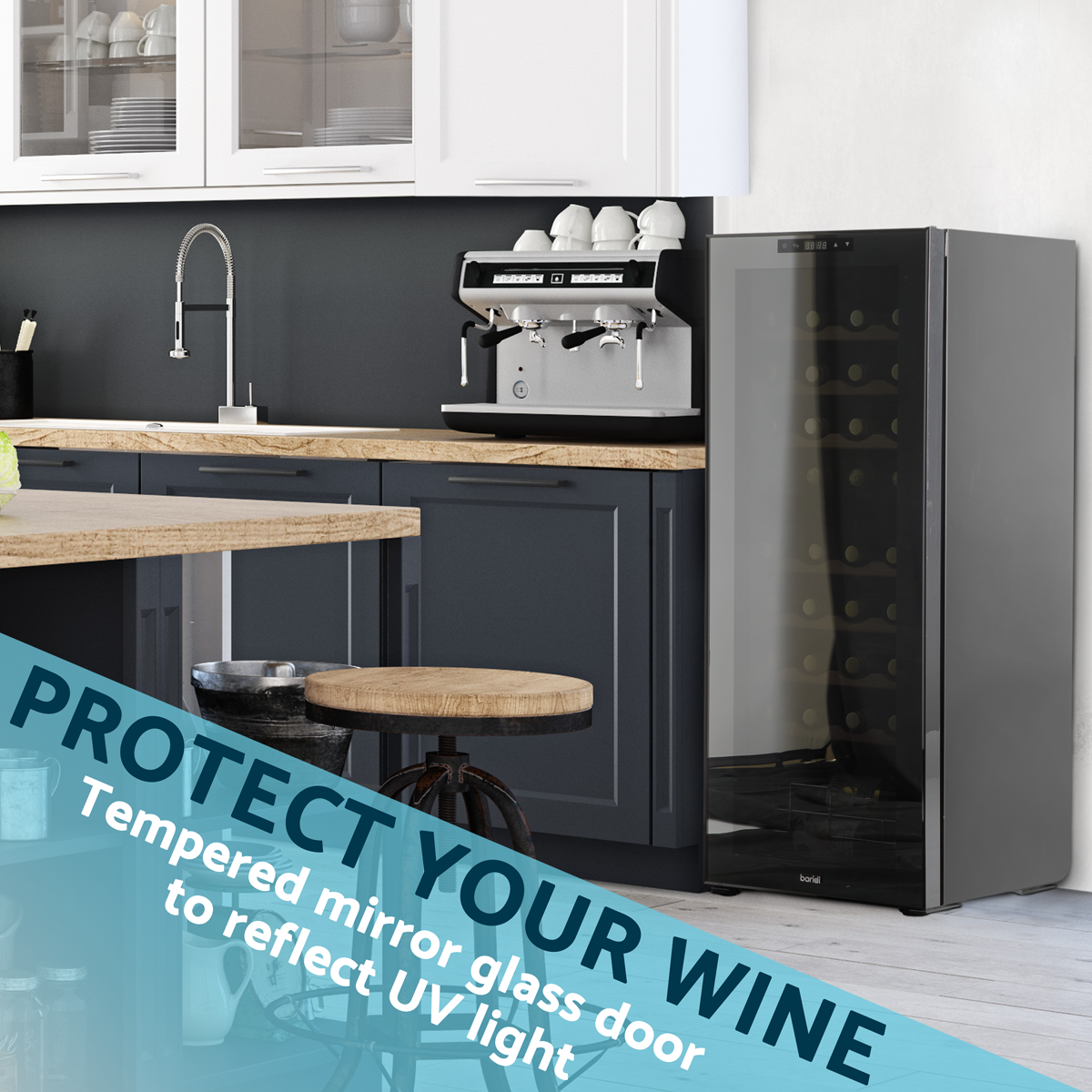 Baridi Dual Zone Wine Cooler Fridge, 36 Bottle, Black (DH91) (Factory Refurbished B)