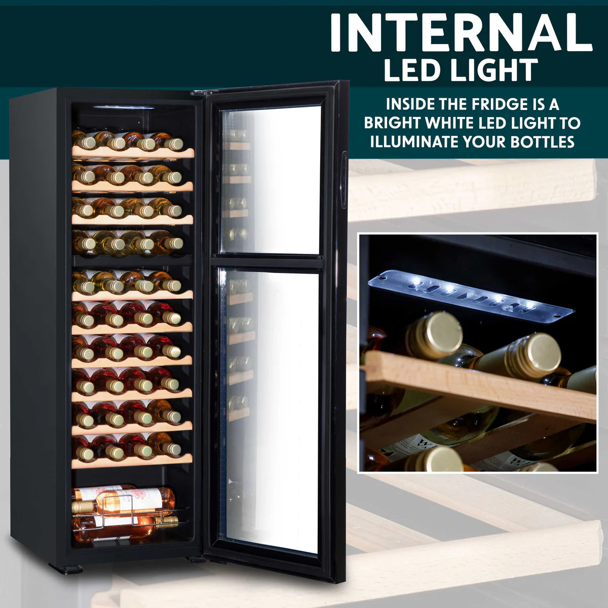 Baridi DH92 Dual Zone Wine Cooler Fridge with Digital Touchscreen Controls, LED Light, 44 Bottle Capacity, Black
