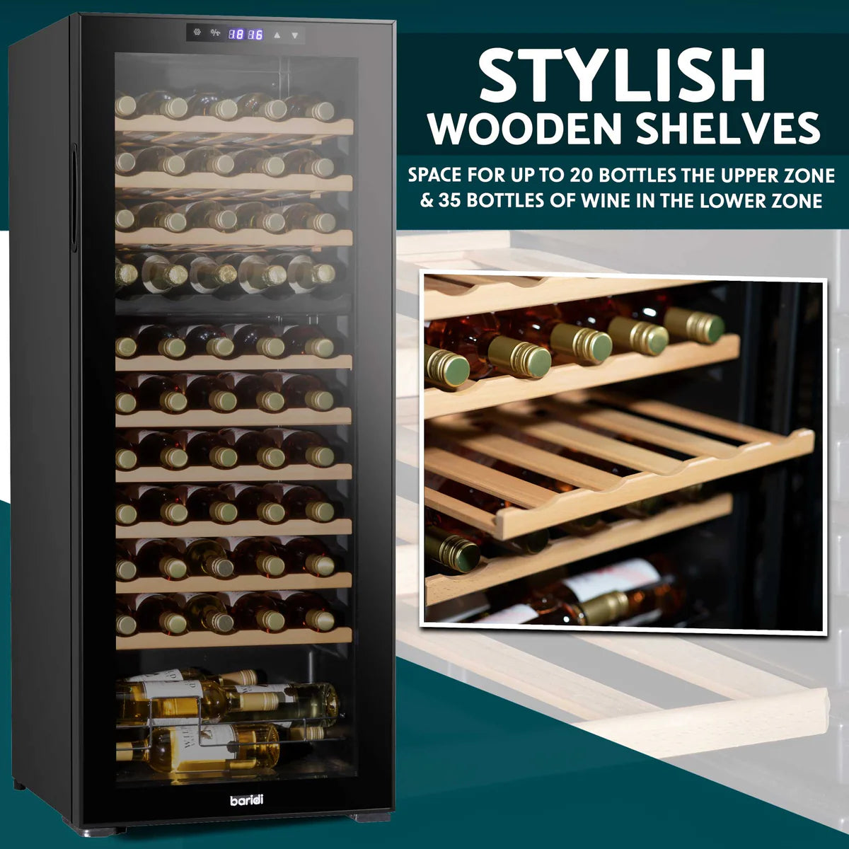 Baridi 55 Bottle Dual Zone Wine Fridge & Cooler