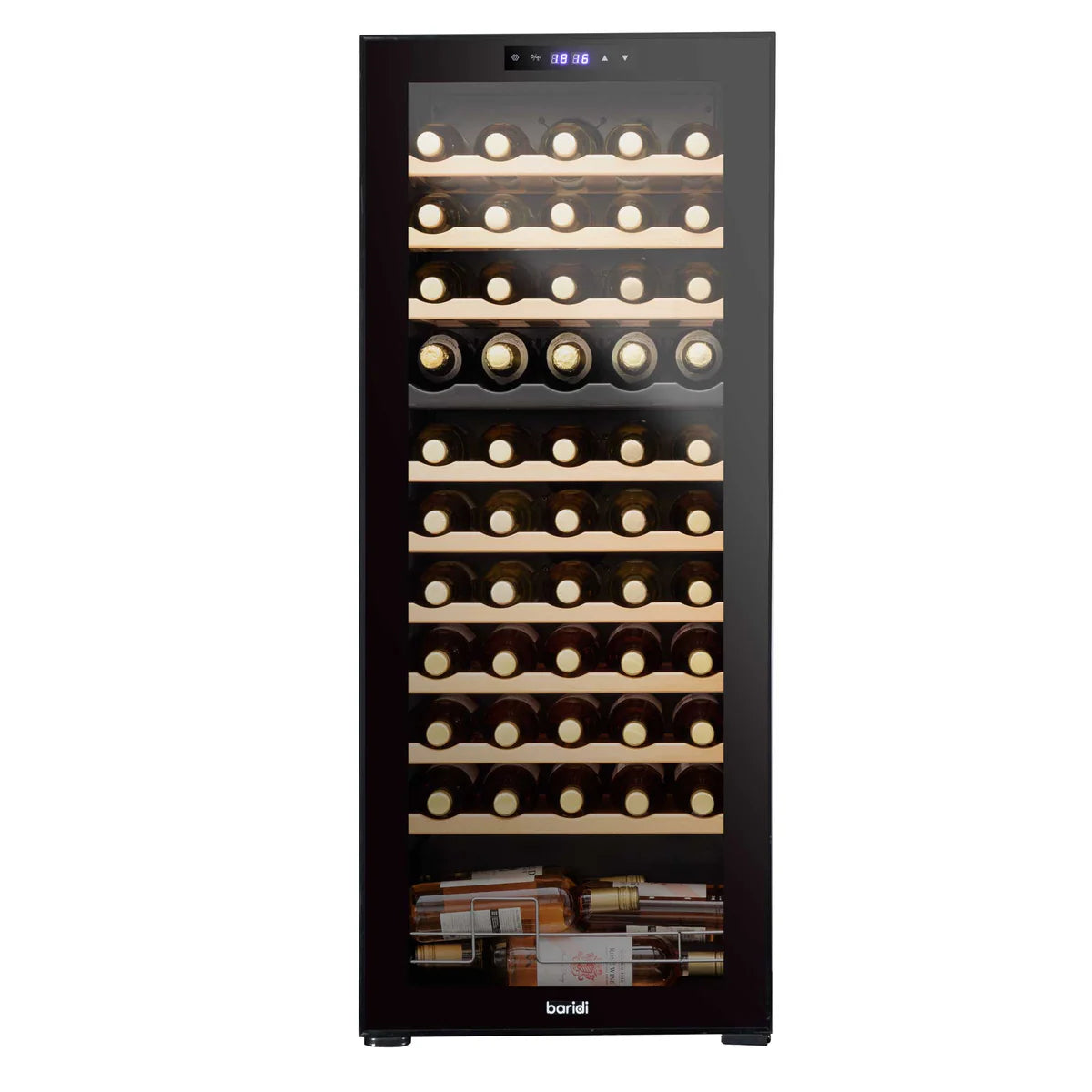 Baridi DH93 Dual Zone Wine Cooler Fridge with Digital Touchscreen Controls, LED Light, 55 Bottle Capacity, Black