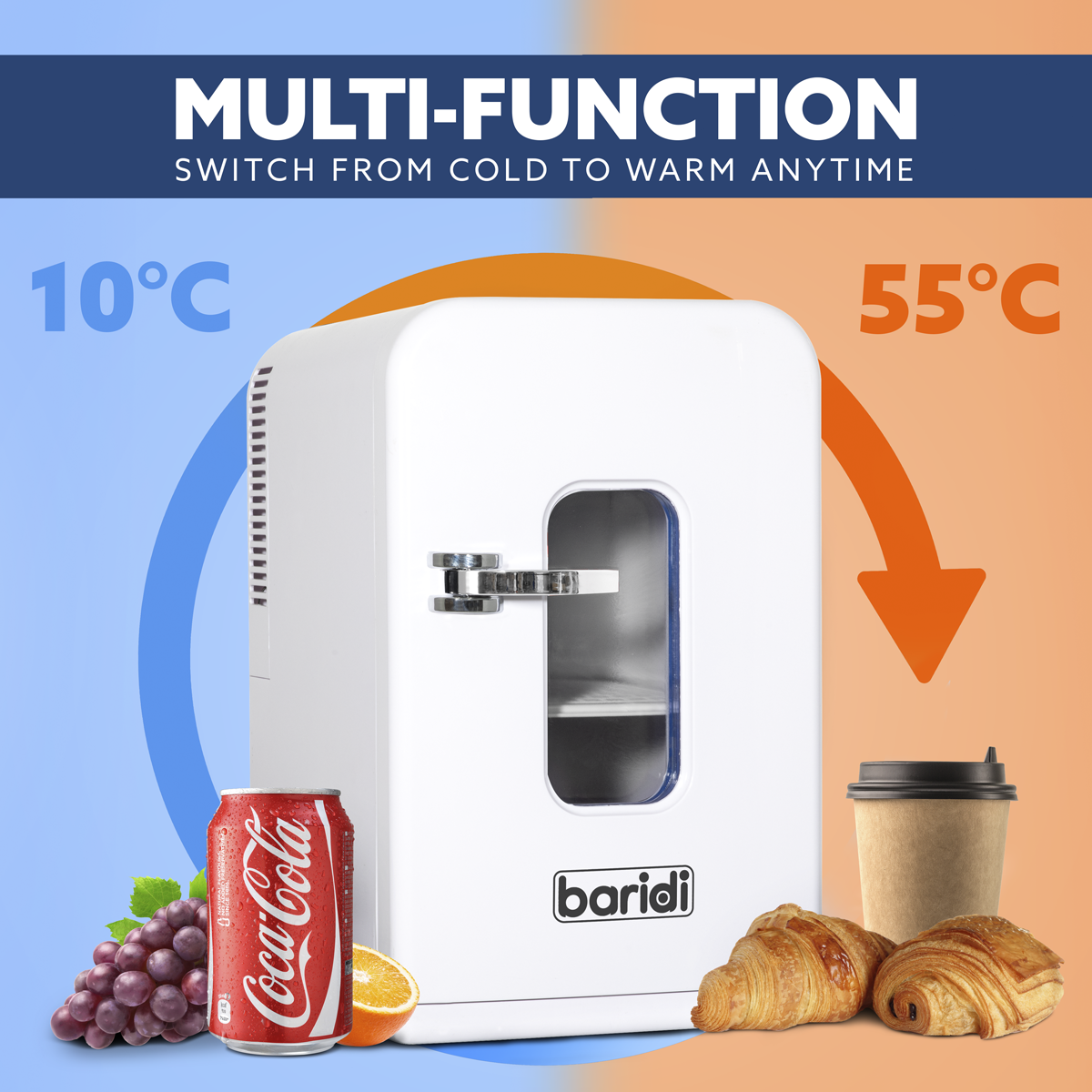 Baridi Mini Fridge/Warmer, 15L Capacity, White (DH94) (Factory Refurbished B)
