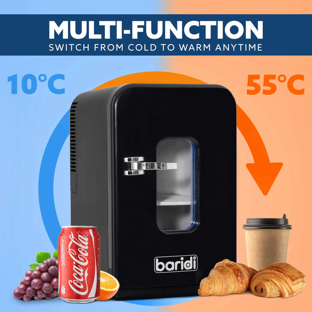 Baridi DH95 Portable Food, Drinks Mini Cooler Fridge and Warmer, 15 Litre Capacity, Black