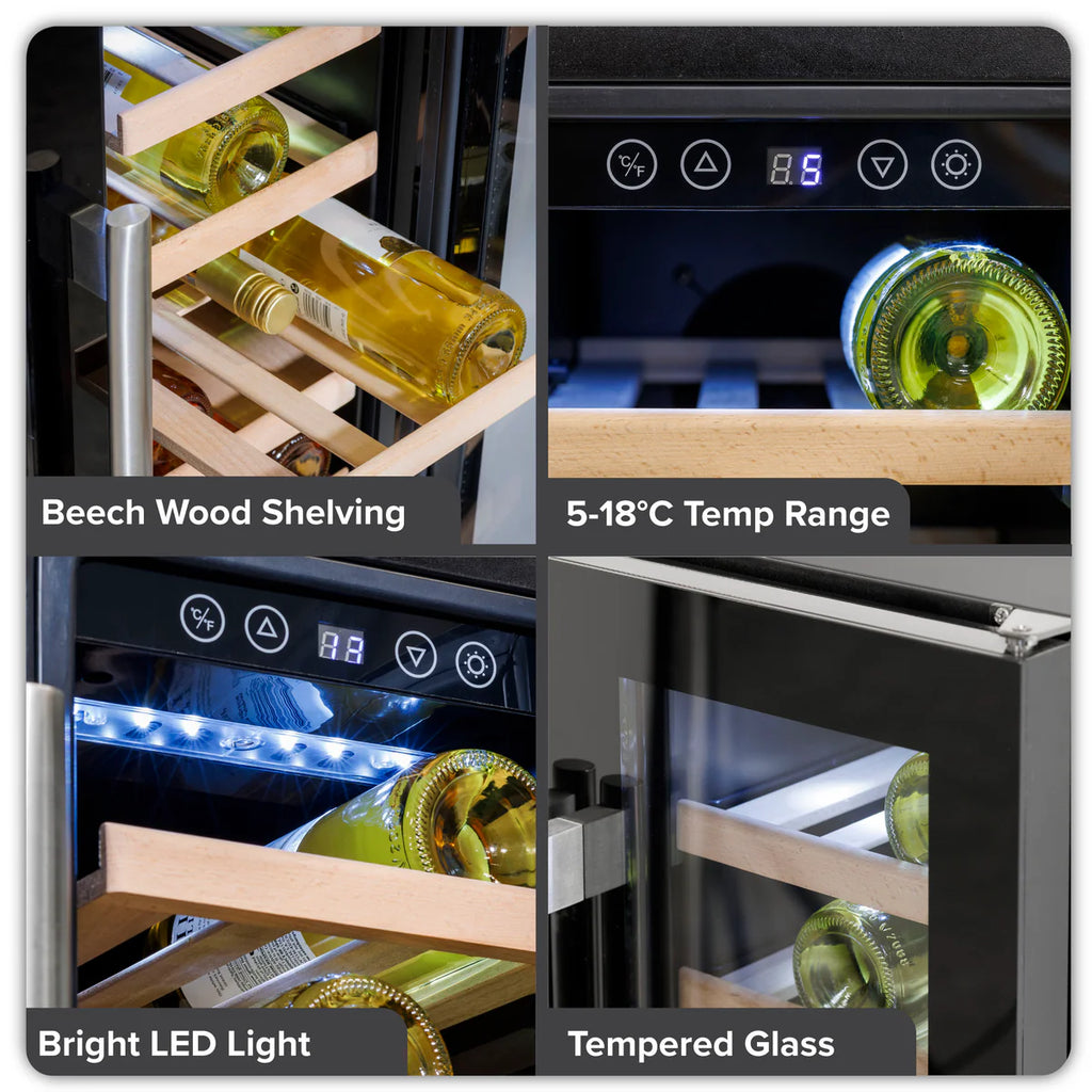 Baridi DH96 Dual Zone Under-Counter Freestanding Wine Cooler Fridge with Digital Touchscreen Controls & LED Light, 40 Bottle/120 Can Capacity, Black