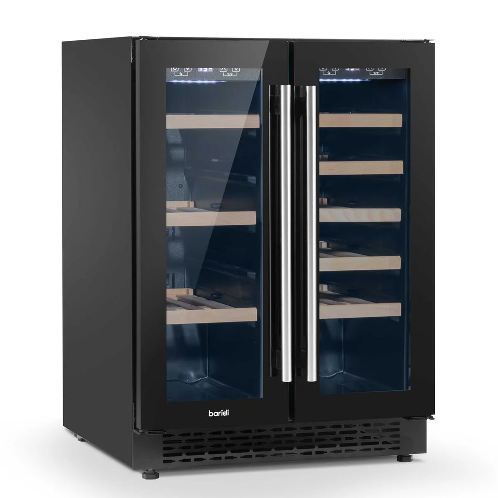 Baridi DH96 Dual Zone Under-Counter Freestanding Wine Cooler Fridge with Digital Touchscreen Controls & LED Light, 40 Bottle/120 Can Capacity, Black
