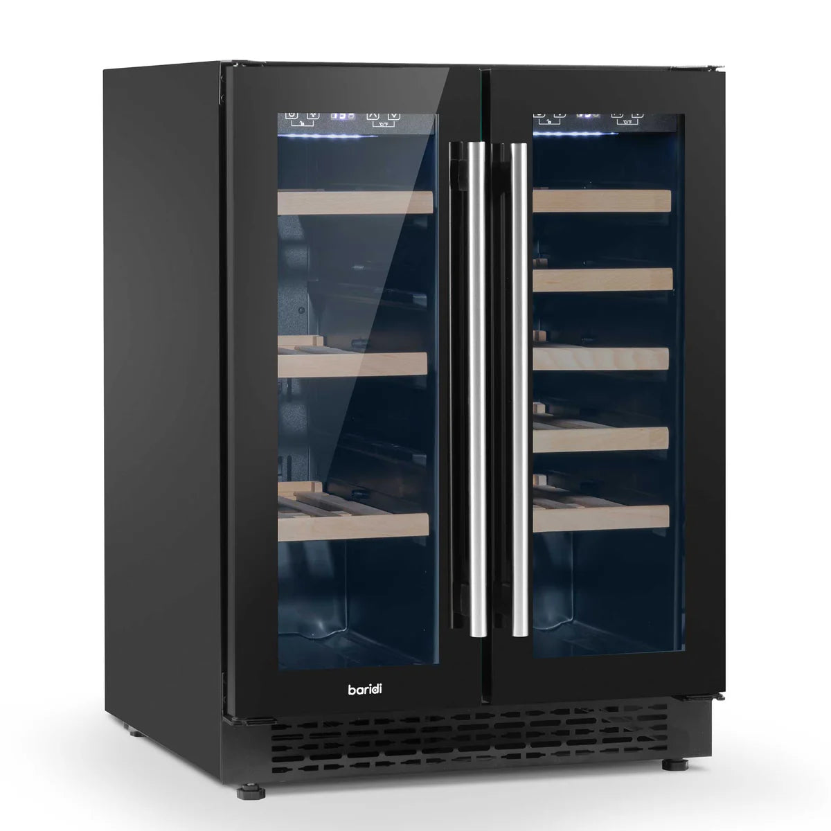 Baridi DH96 Dual Zone Under-Counter Freestanding Wine Cooler Fridge with Digital Touchscreen Controls & LED Light, 40 Bottle/120 Can Capacity, Black
