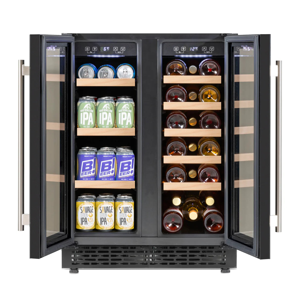 Baridi DH96 Dual Zone Under-Counter Freestanding Wine Cooler Fridge with Digital Touchscreen Controls & LED Light, 40 Bottle/120 Can Capacity, Black