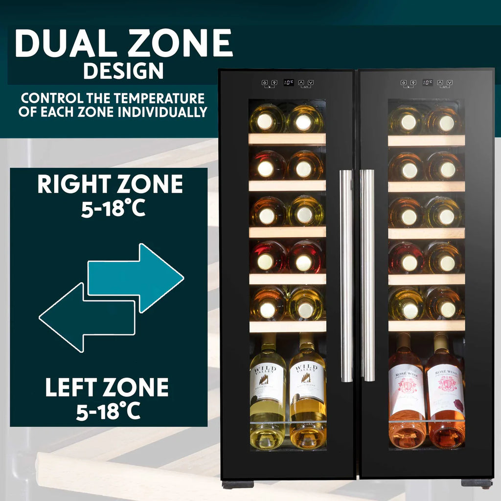 Baridi DH97 Dual Zone Wine Cooler Fridge with Digital Touchscreen Controls, LED Light, 24 Bottle Capacity, Black