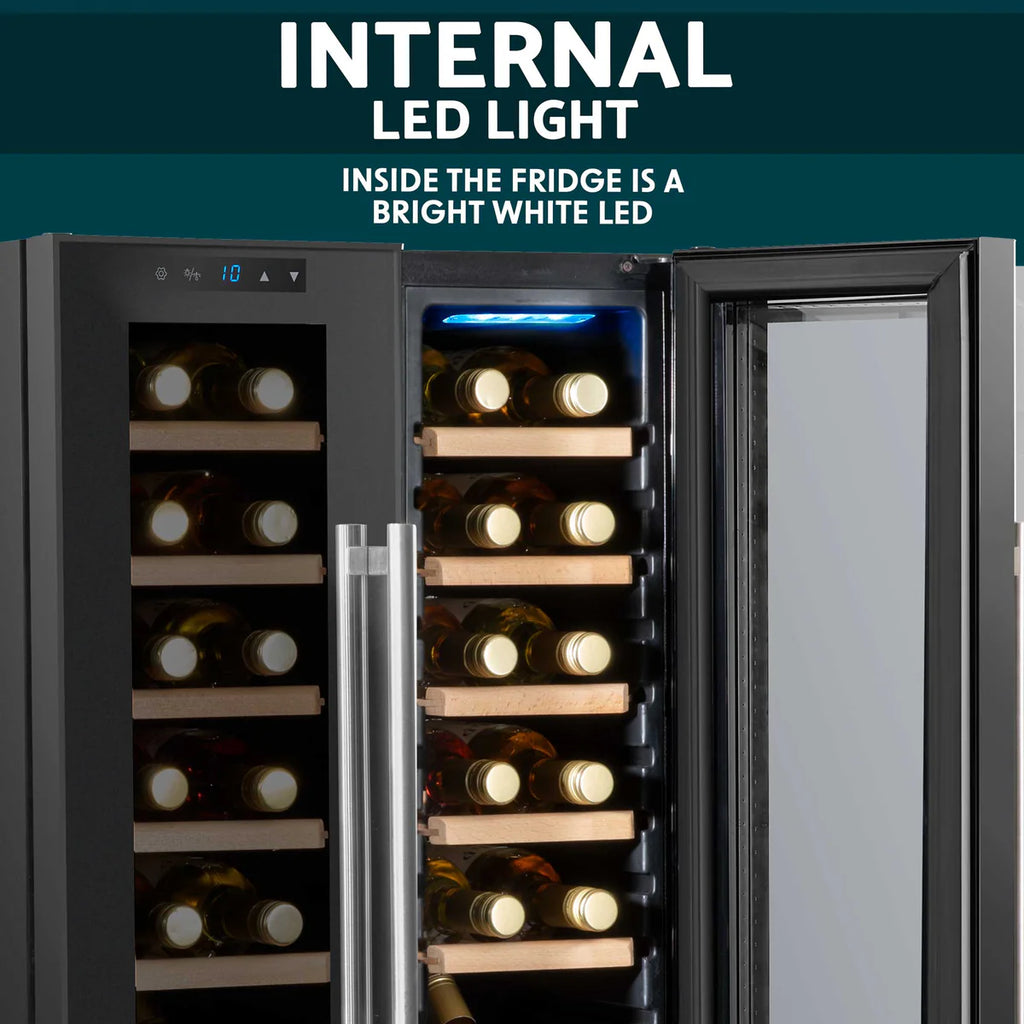 Baridi DH97 Dual Zone Wine Cooler Fridge with Digital Touchscreen Controls, LED Light, 24 Bottle Capacity, Black