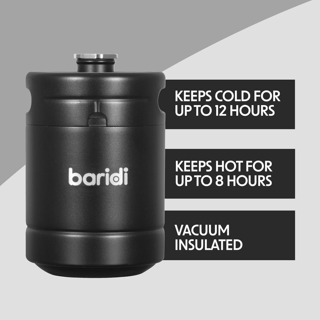 Baridi Stainless Steel Growler Keg, 2L Capacity, Black (DH99) (Factory Refurbished A)