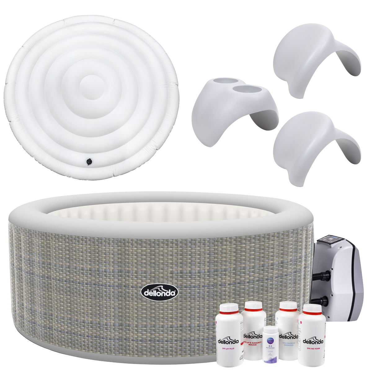 Dellonda 2-4 Person Inflatable Hot Tub/Spa with Smart Pump & Starter Kit - Rattan Effect