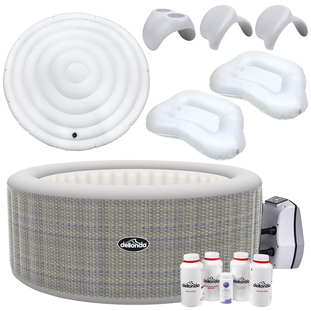 Dellonda 4-6 Person Inflatable Hot Tub/Spa with Smart Pump & Starter Kit - Rattan Effect