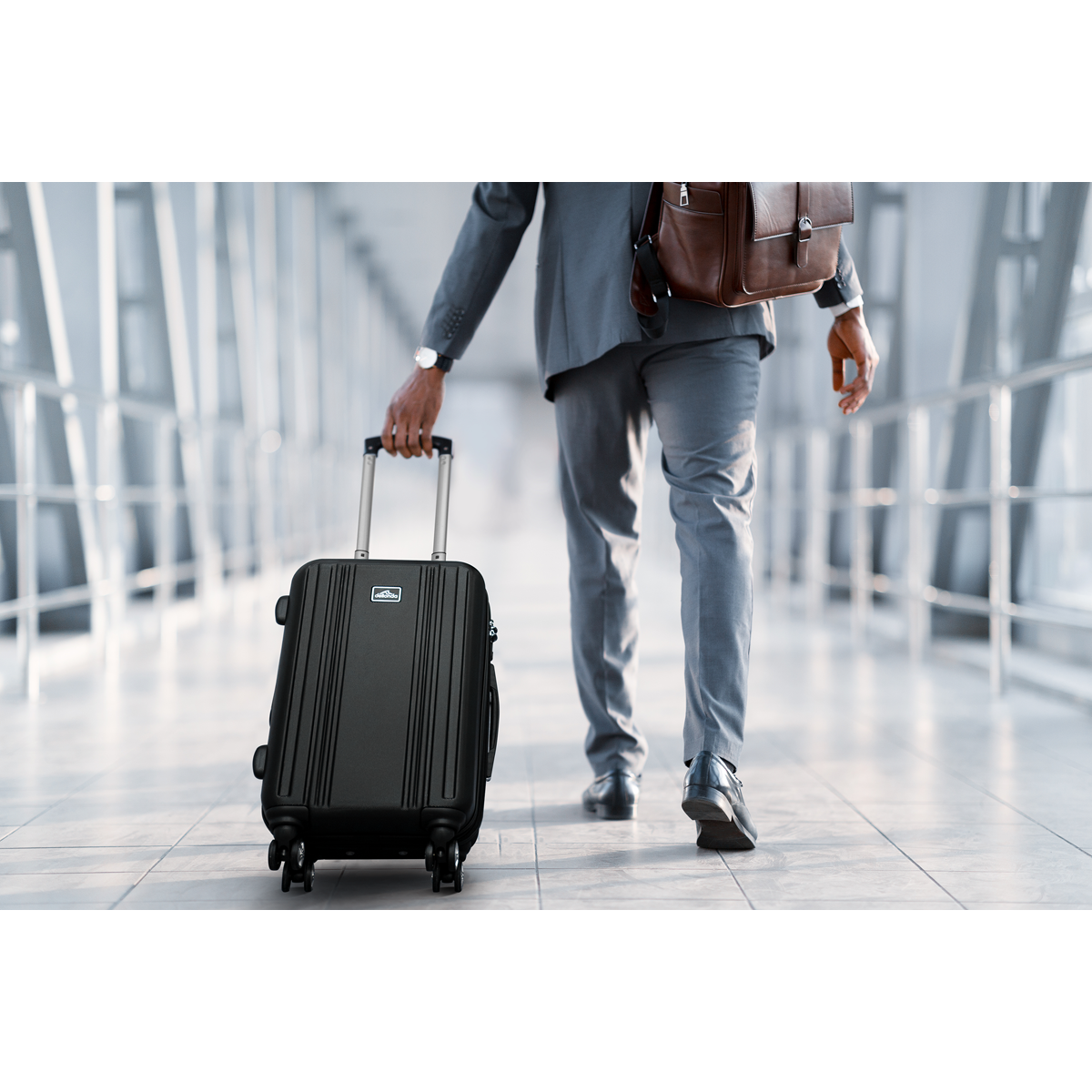 Dellonda Lightweight ABS Luggage Set with TSA Lock, 3-Piece, Black (DL11) (Factory Refurbished A)