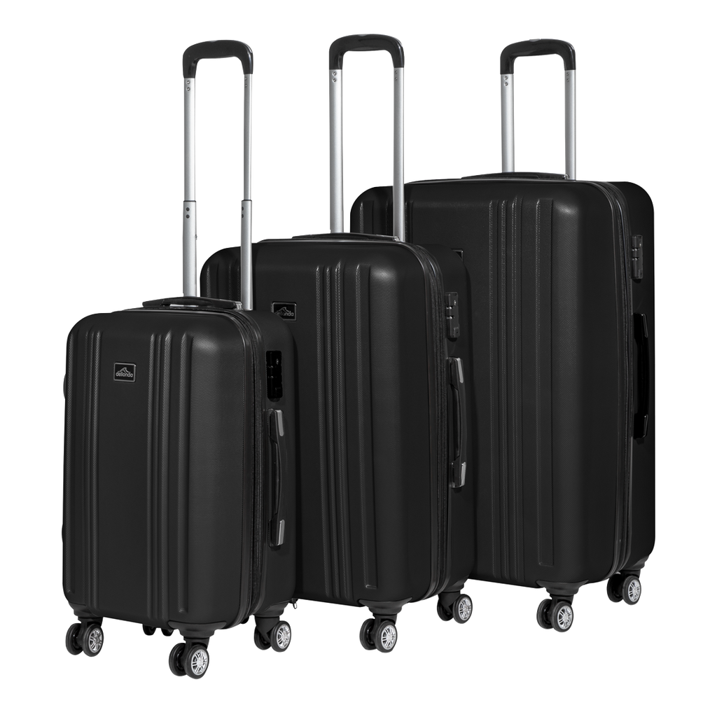 Dellonda Lightweight ABS Luggage Set with TSA Lock, 3-Piece, Black (DL11)