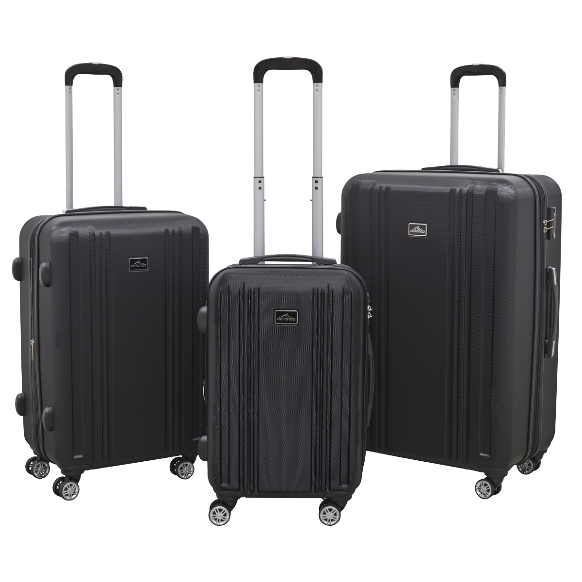 Dellonda Lightweight ABS Luggage Set with TSA Lock, 3-Piece, Black (DL11) (Factory Refurbished A)
