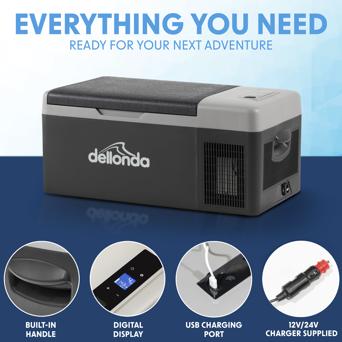 Dellonda Portable Fridge Freezer/Cool Box, 15L, 12/24V (DL12)