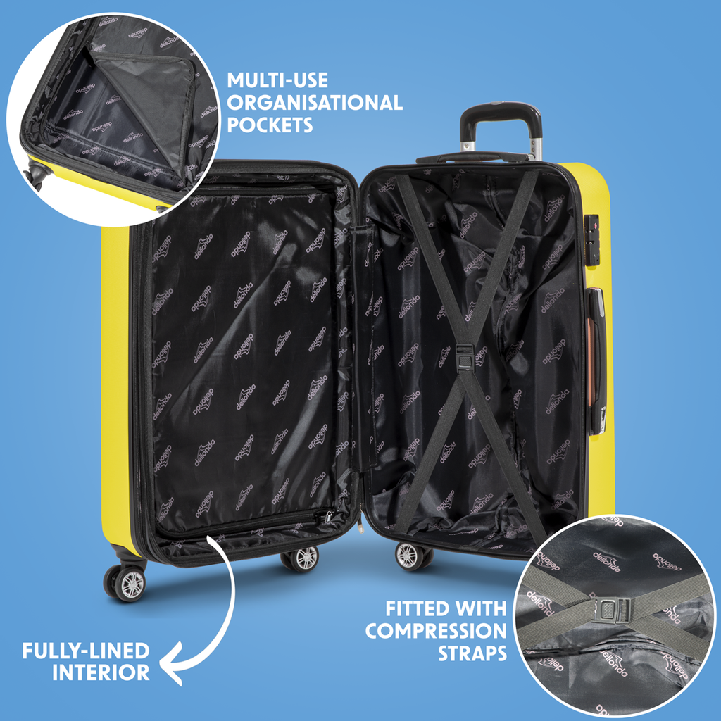 Dellonda Lightweight ABS Luggage Set with TSA Lock, 3-Piece, Yellow (DL124)