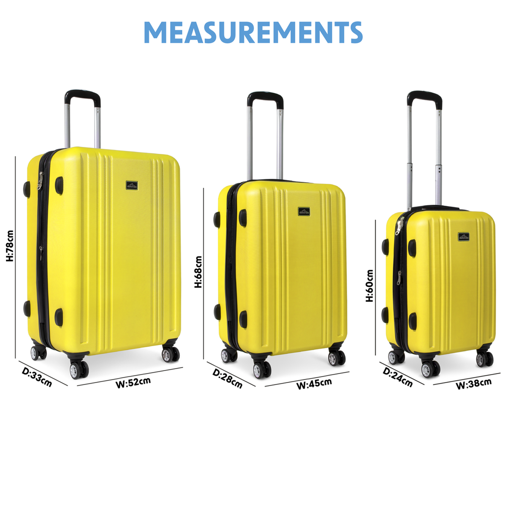 Dellonda Lightweight ABS Luggage Set with TSA Lock, 3-Piece, Yellow (DL124)