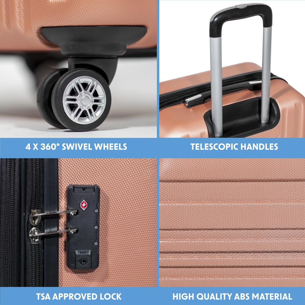 Dellonda Lightweight ABS Luggage Set with TSA Lock, 3-Piece, Rose Gold (DL125)