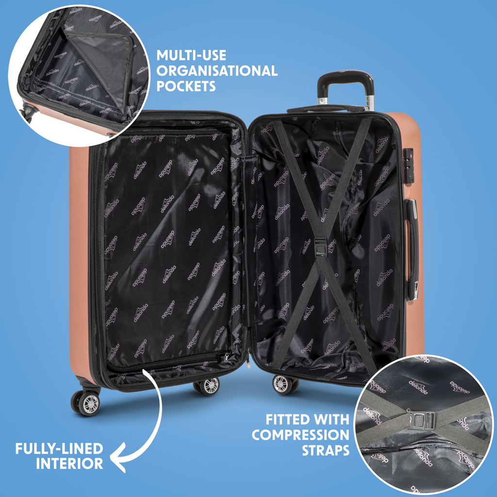 Dellonda Lightweight ABS Luggage Set with TSA Lock, 3-Piece, Rose Gold (DL125)