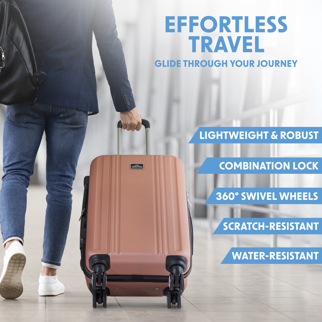 Dellonda Lightweight ABS Luggage Set with TSA Lock, 3-Piece, Rose Gold (DL125)