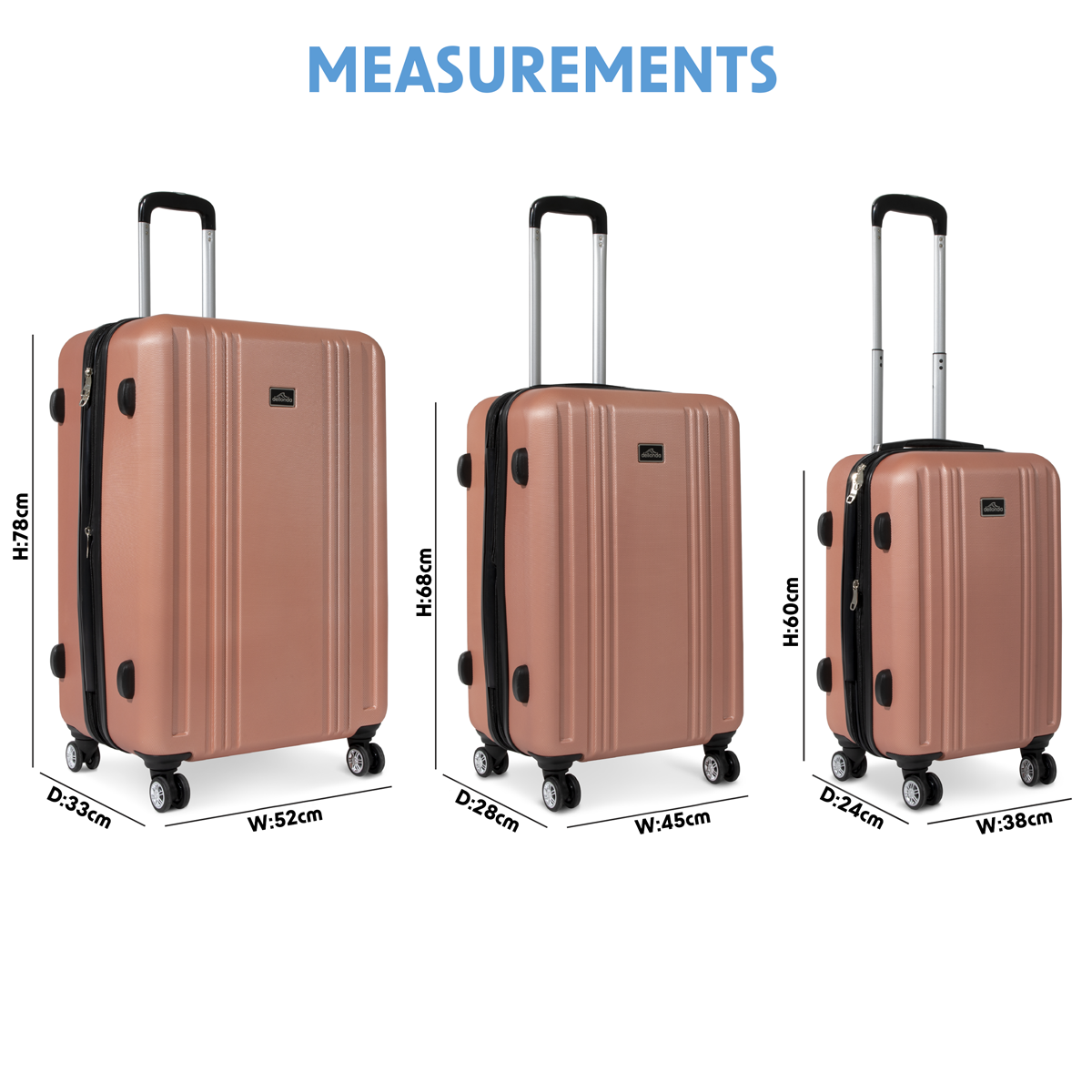 Dellonda Lightweight ABS Luggage Set with TSA Lock, 3-Piece, Rose Gold (DL125)