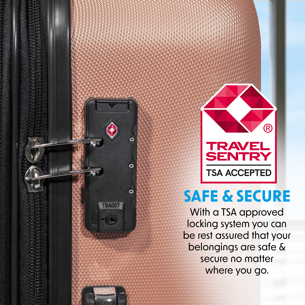 Dellonda Lightweight ABS Luggage Set with TSA Lock, 3-Piece, Rose Gold (DL125)