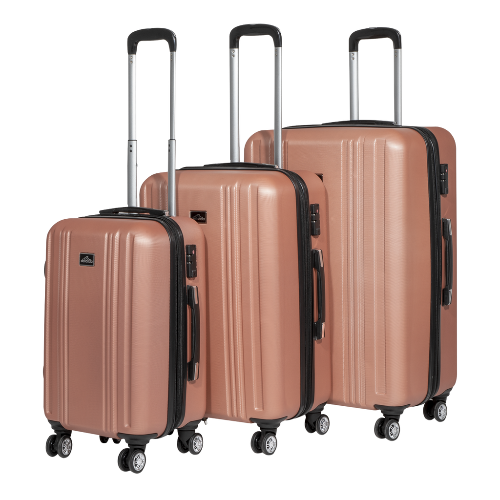 Dellonda Lightweight ABS Luggage Set with TSA Lock, 3-Piece, Rose Gold (DL125)
