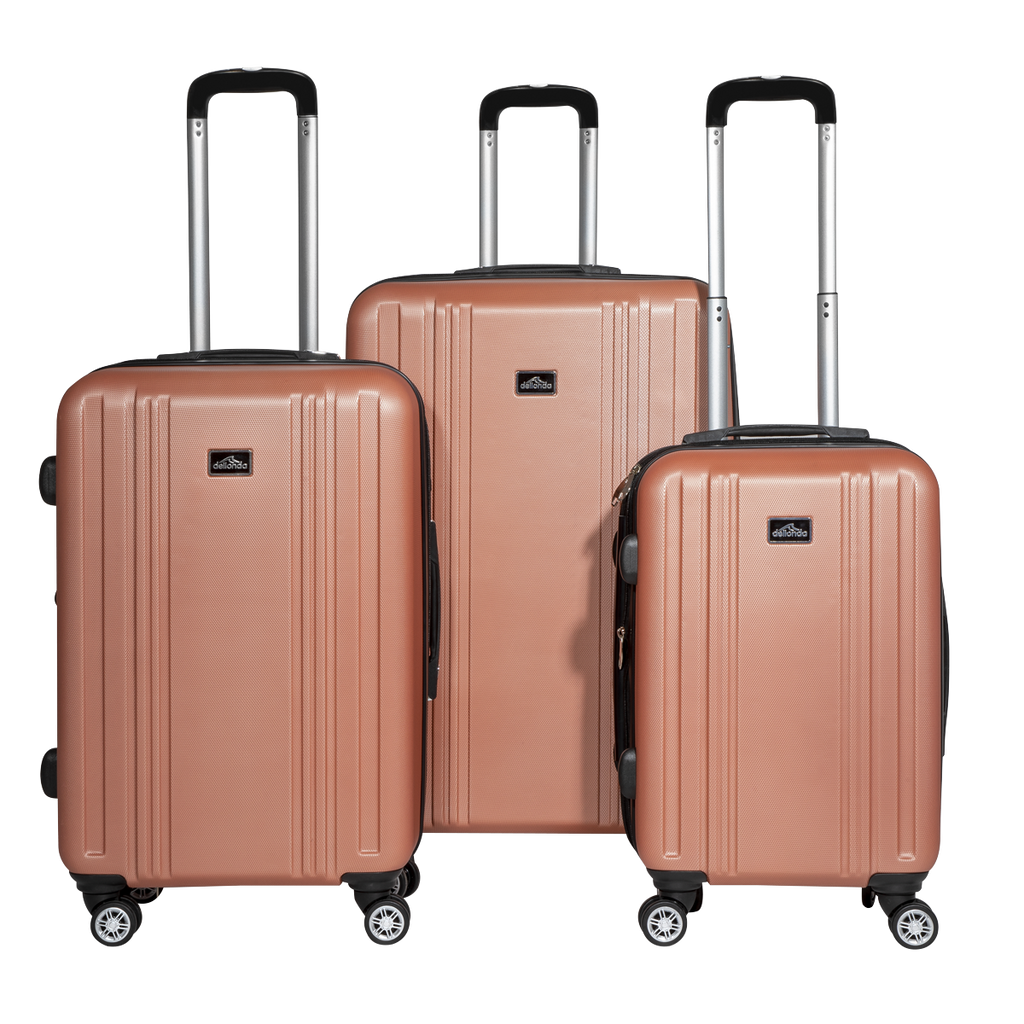 Dellonda Lightweight ABS Luggage Set with TSA Lock, 3-Piece, Rose Gold (DL125)