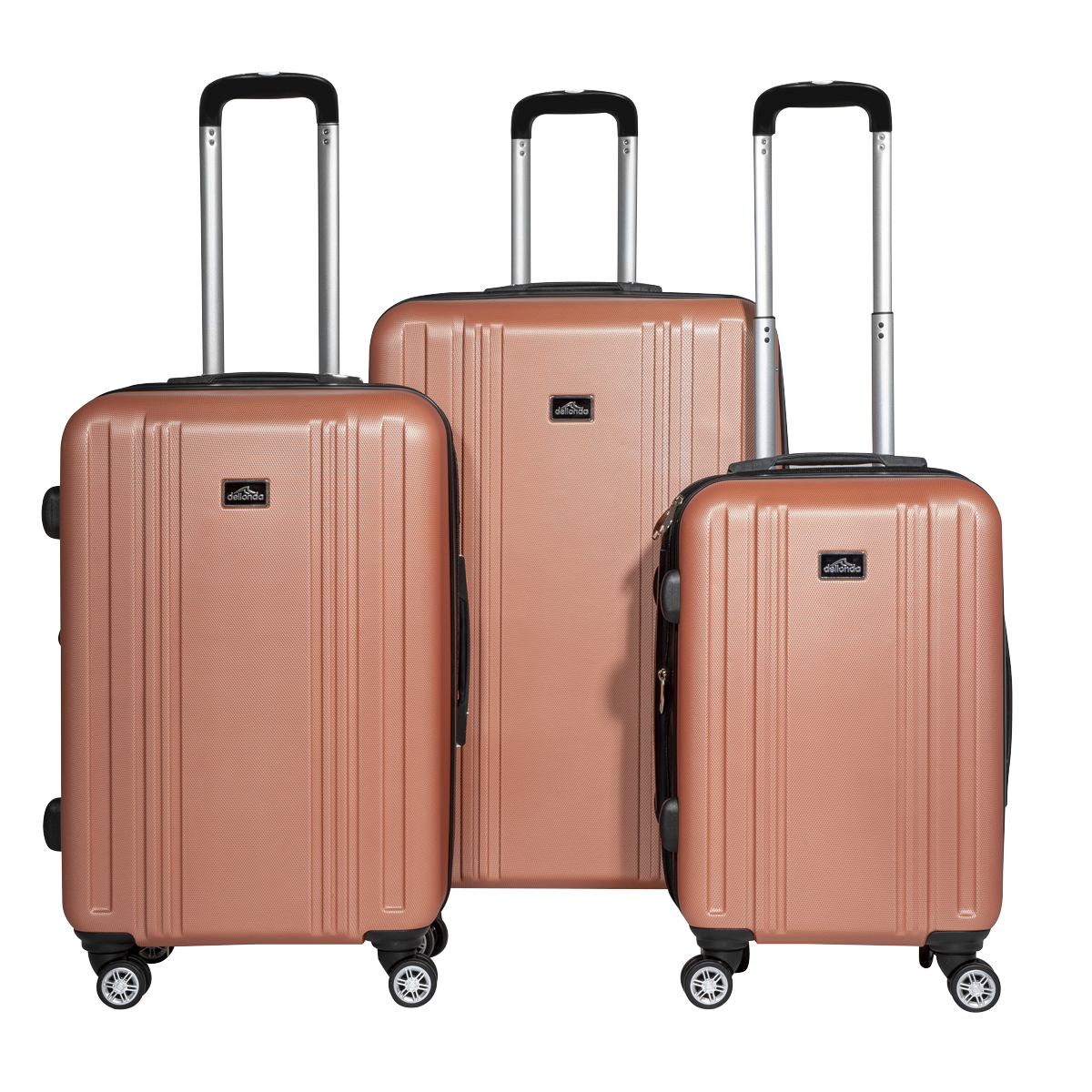 Dellonda Lightweight ABS Luggage Set with TSA Lock, 3-Piece, Rose Gold (DL125)