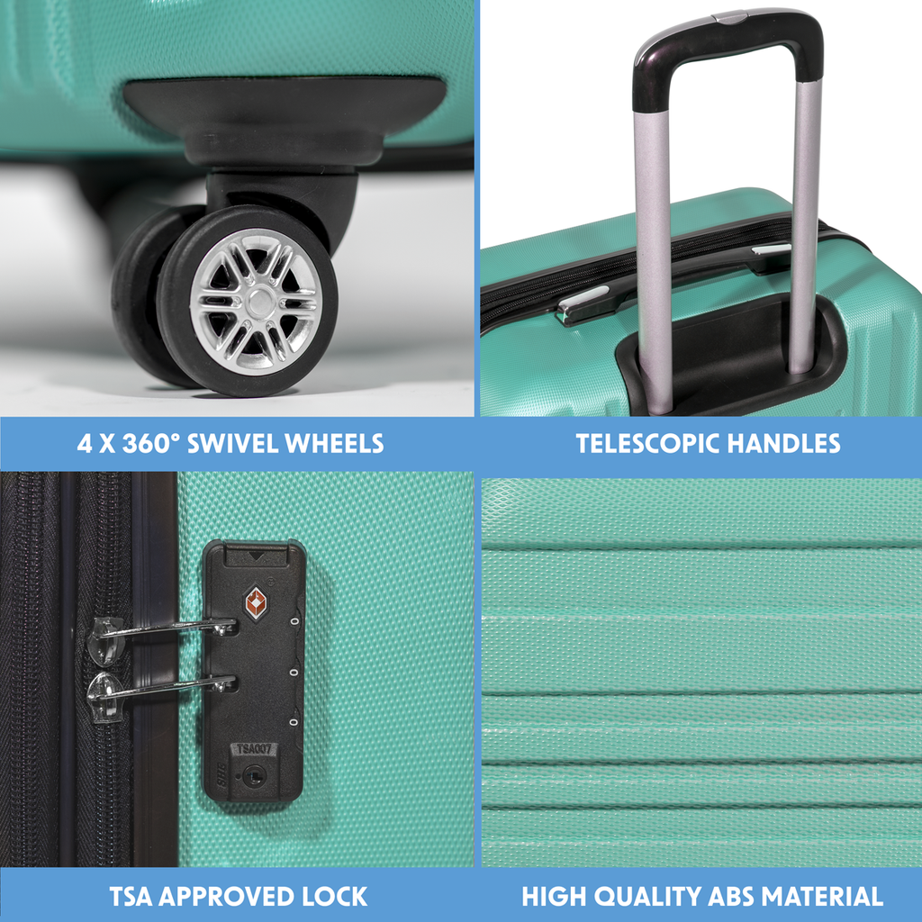 Dellonda Lightweight ABS Luggage Set with TSA Lock, 3-Piece, Teal (DL126)