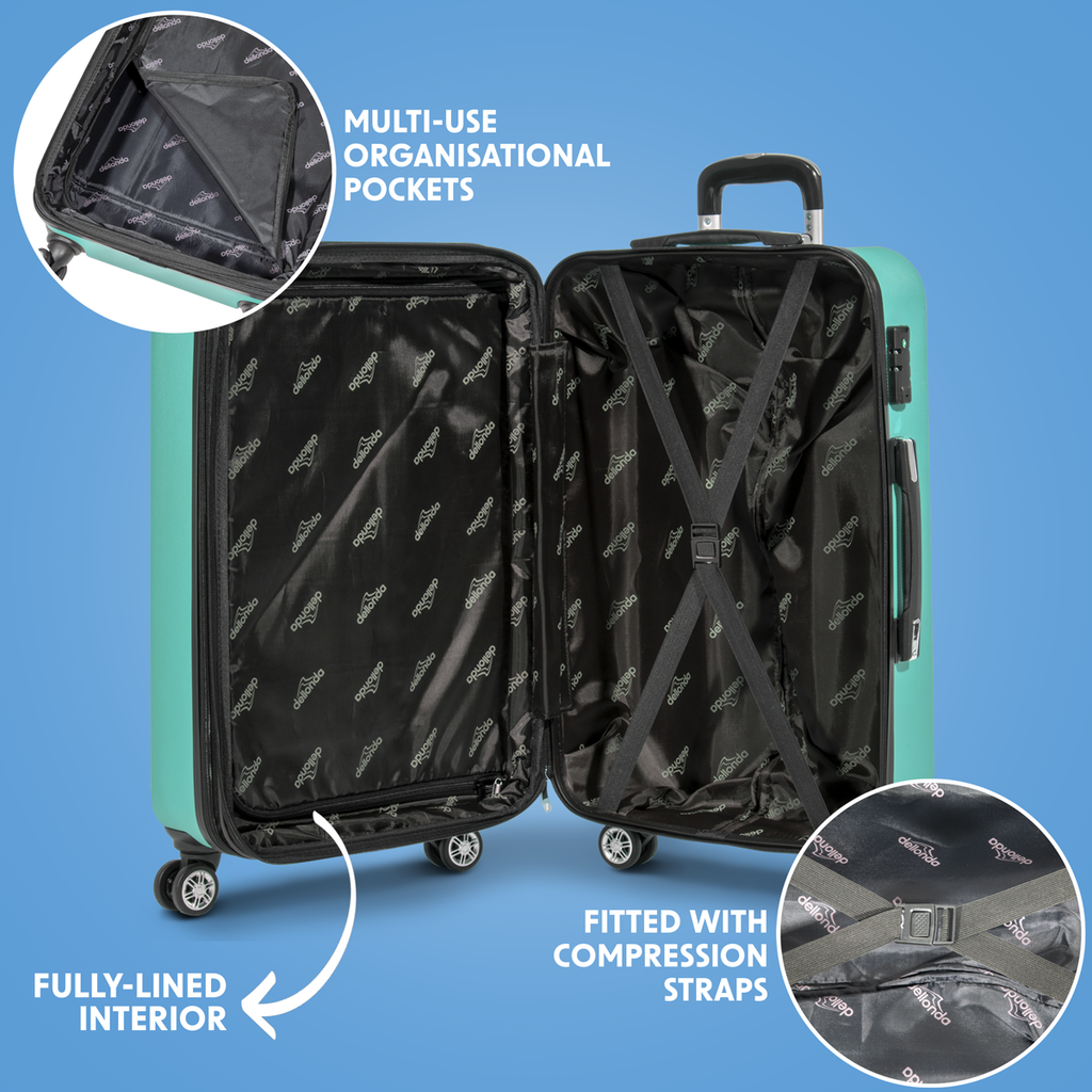 Dellonda Lightweight ABS Luggage Set with TSA Lock, 3-Piece, Teal (DL126)