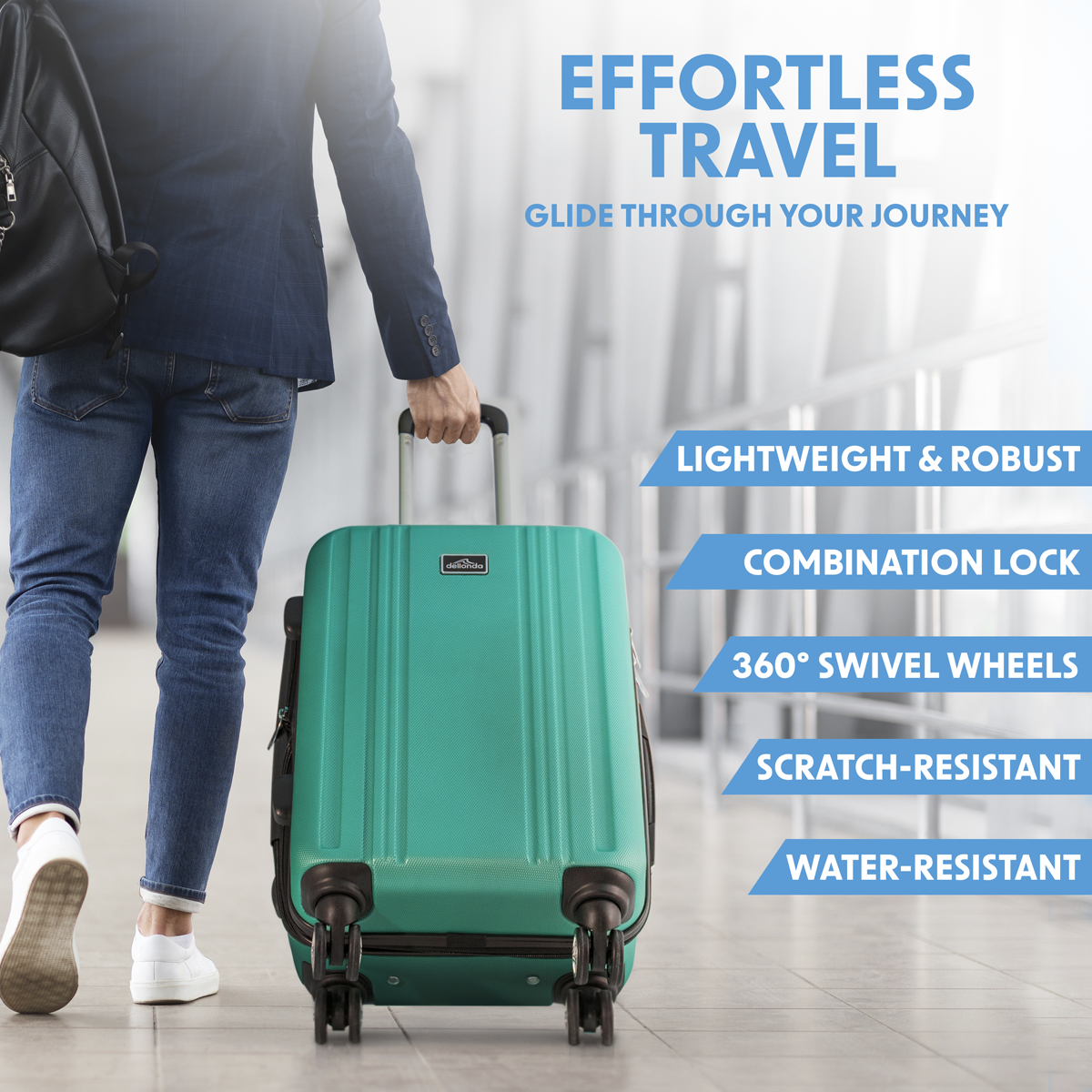 Dellonda Lightweight ABS Luggage Set with TSA Lock, 3-Piece, Teal (DL126)