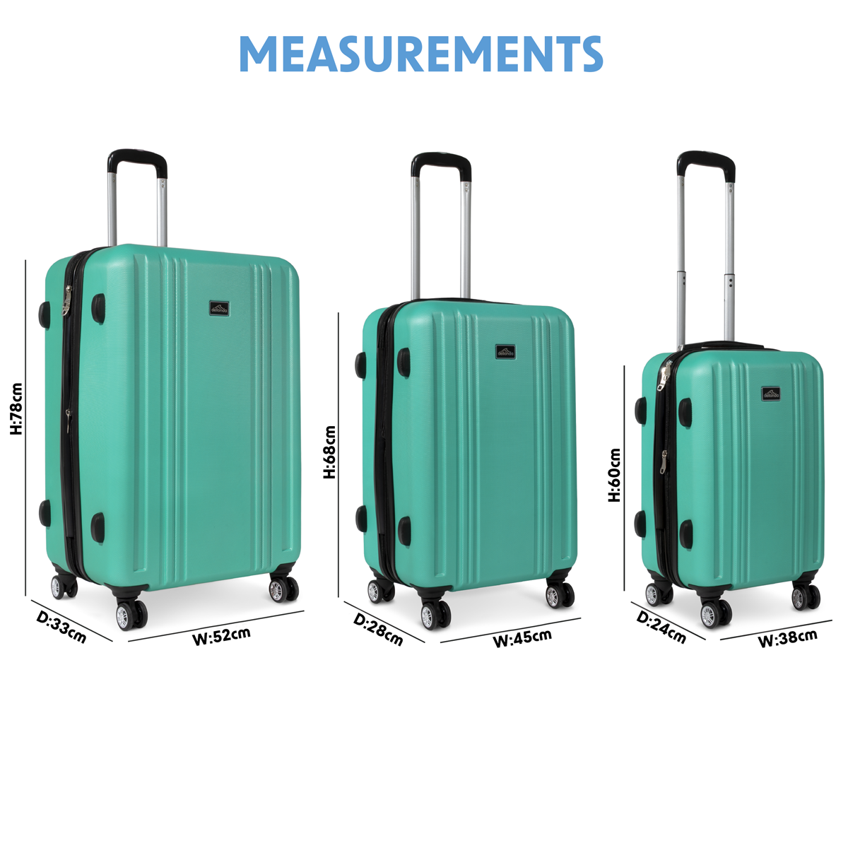 Dellonda Lightweight ABS Luggage Set with TSA Lock, 3-Piece, Teal (DL126)