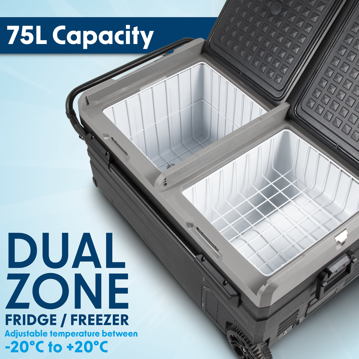 Dellonda DG127 Dual Zone Portable Fridge, Freezer & Cool Box with LED Display, 75 Litre Capacity, 12/24V