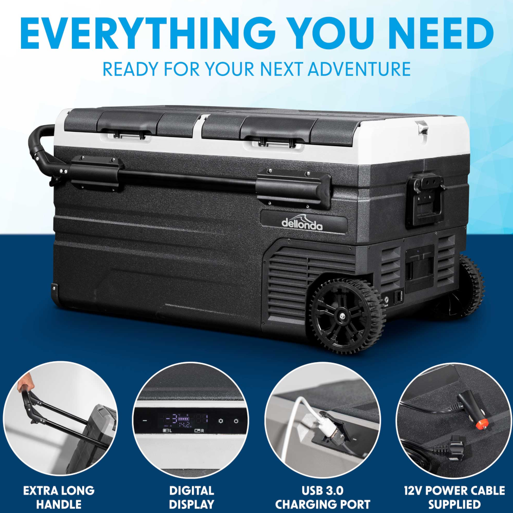 Dellonda DG127 Dual Zone Portable Fridge, Freezer & Cool Box with LED Display, 75 Litre Capacity, 12/24V