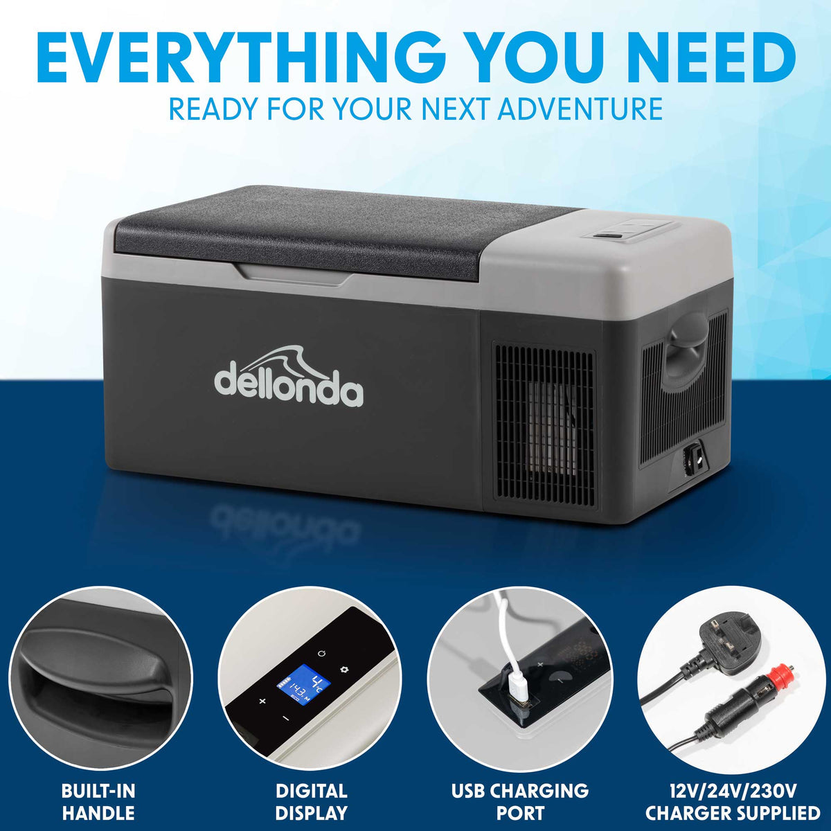 Dellonda Portable Fridge Freezer/Cool Box with AC/DC Adaptor, 15L (DL130)