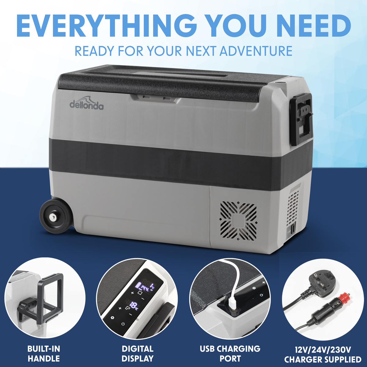 Dellonda Portable Fridge Freezer/Cool Box with LED Display & AC/DC 230V Adaptor 50L