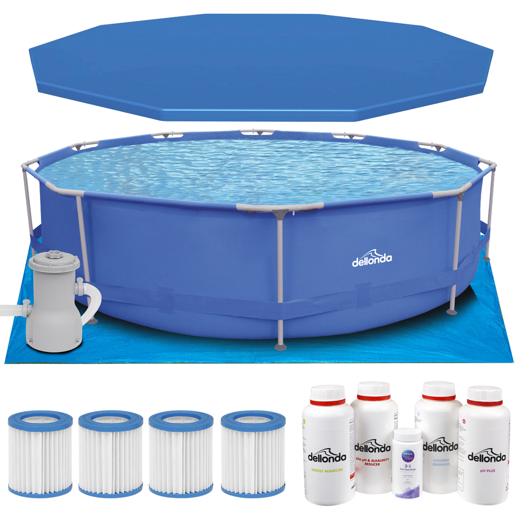 Dellonda Steel Frame Swimming Pool Starter Kit 12ft, Blue (DL138)