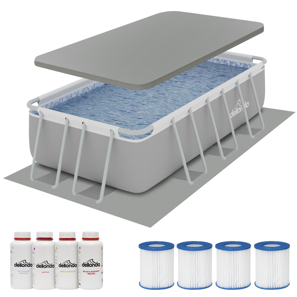 Dellonda Deluxe Steel Frame Swimming Pool Starter Kit 13ft, Grey (DL139)