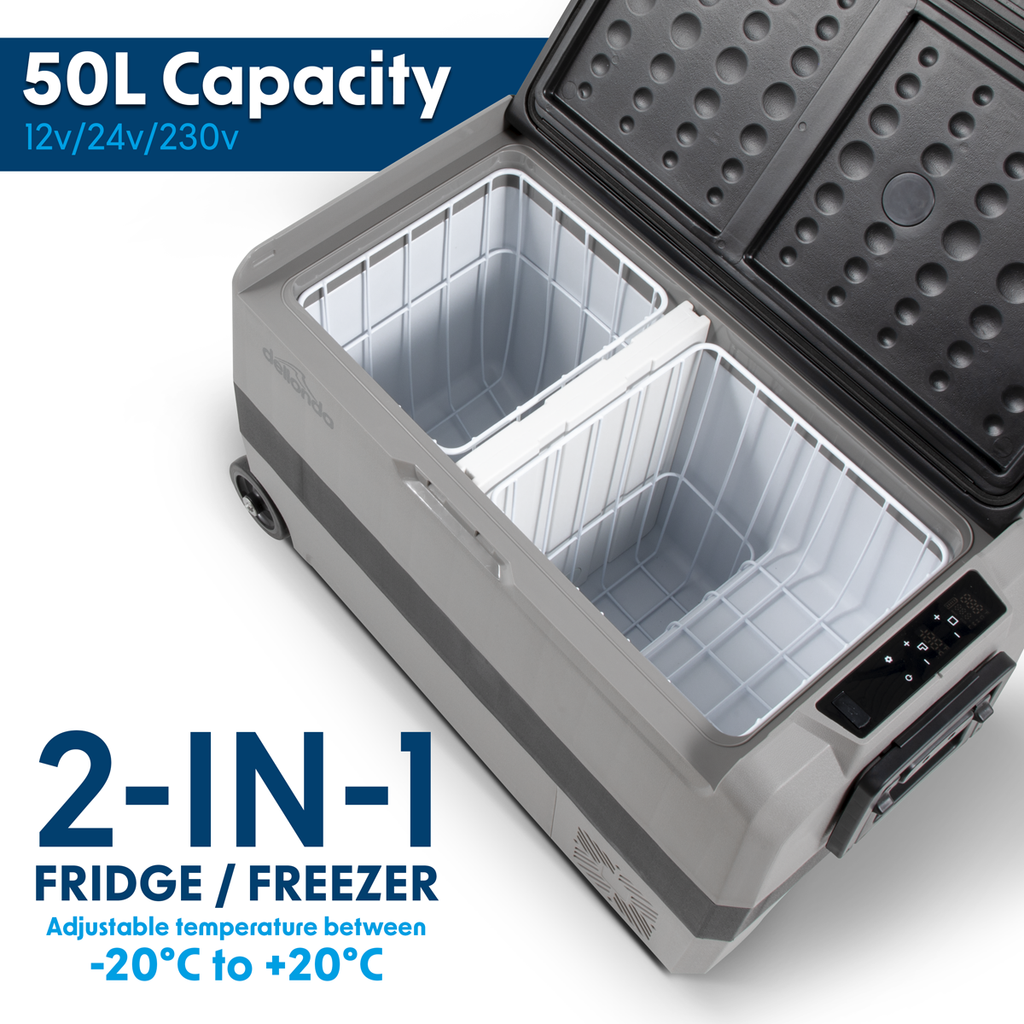 Dellonda DL14 Dual Zone Portable Fridge, Freezer & Cool Box with LED Display, 50 Litre Capacity, 12/24V