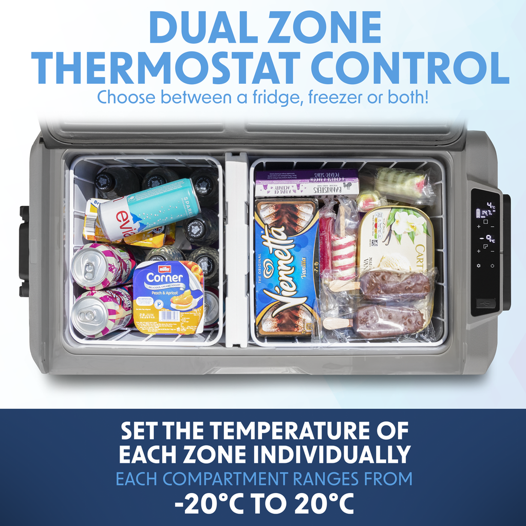 Dellonda DL14 Dual Zone Portable Fridge, Freezer & Cool Box with LED Display, 50 Litre Capacity, 12/24V