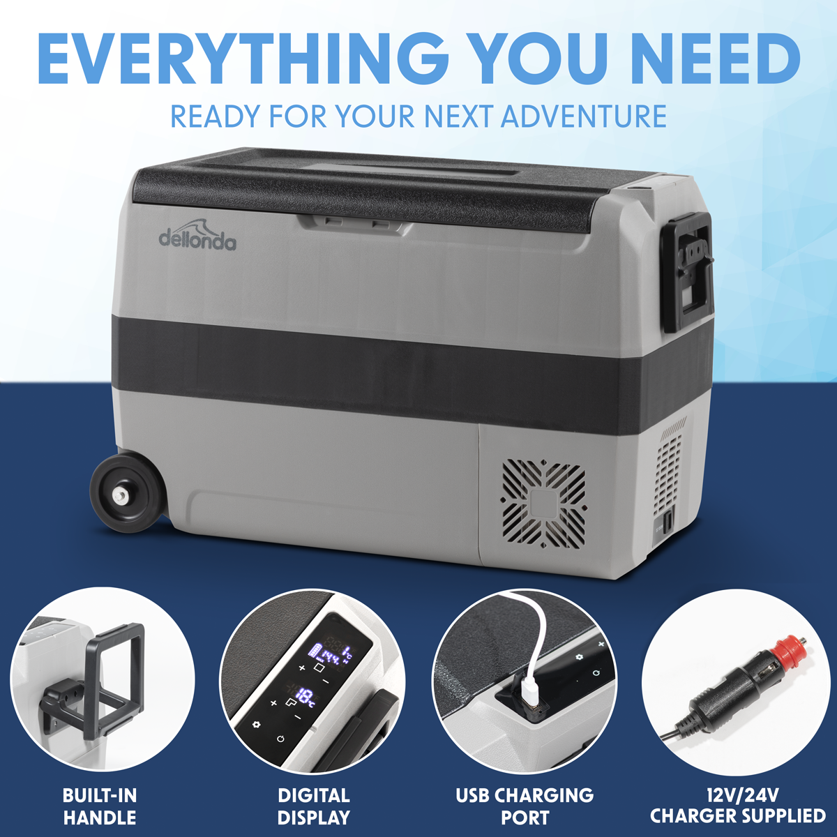 Dellonda DL14 Dual Zone Portable Fridge, Freezer & Cool Box with LED Display, 50 Litre Capacity, 12/24V