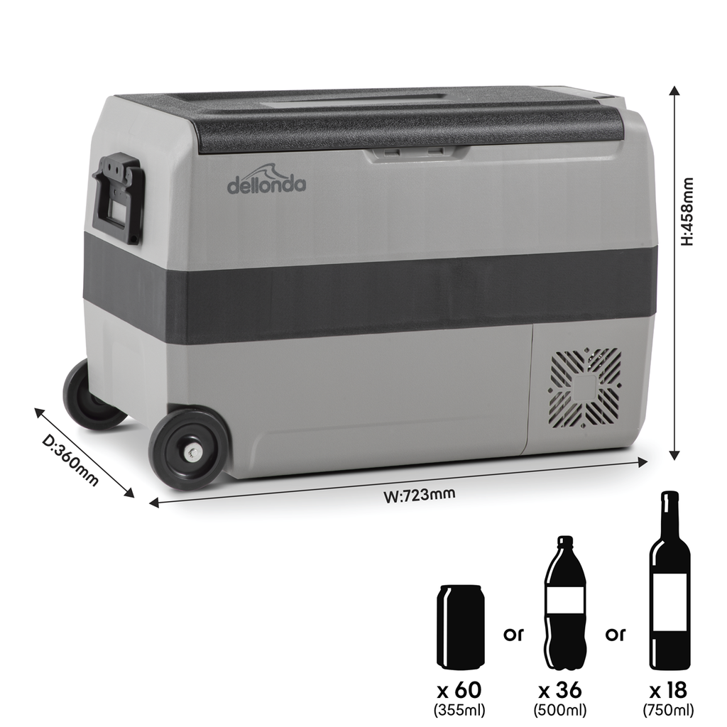 Dellonda DL14 Dual Zone Portable Fridge, Freezer & Cool Box with LED Display, 50 Litre Capacity, 12/24V