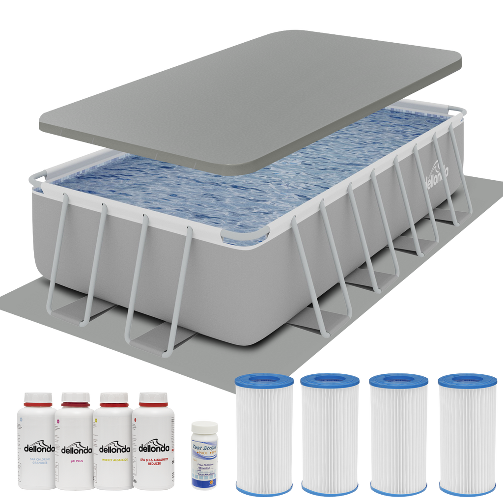 Dellonda Deluxe Steel Frame Swimming Pool Starter Kit 18ft, Grey (DL140)