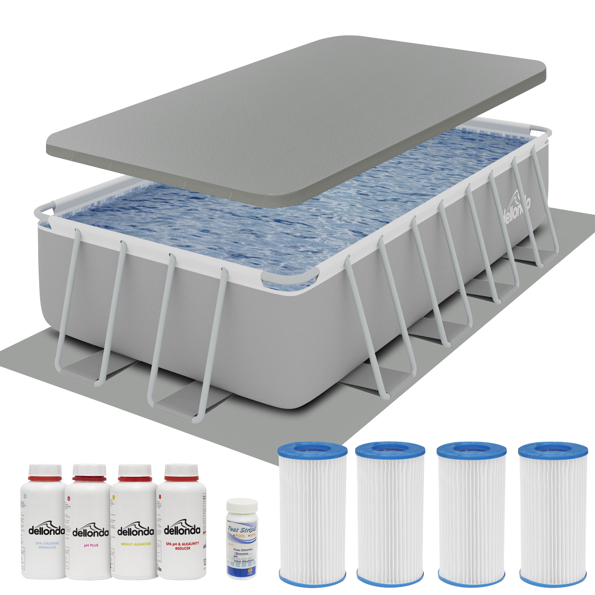 Dellonda Deluxe Steel Frame Swimming Pool Starter Kit 18ft, Grey (DL140)