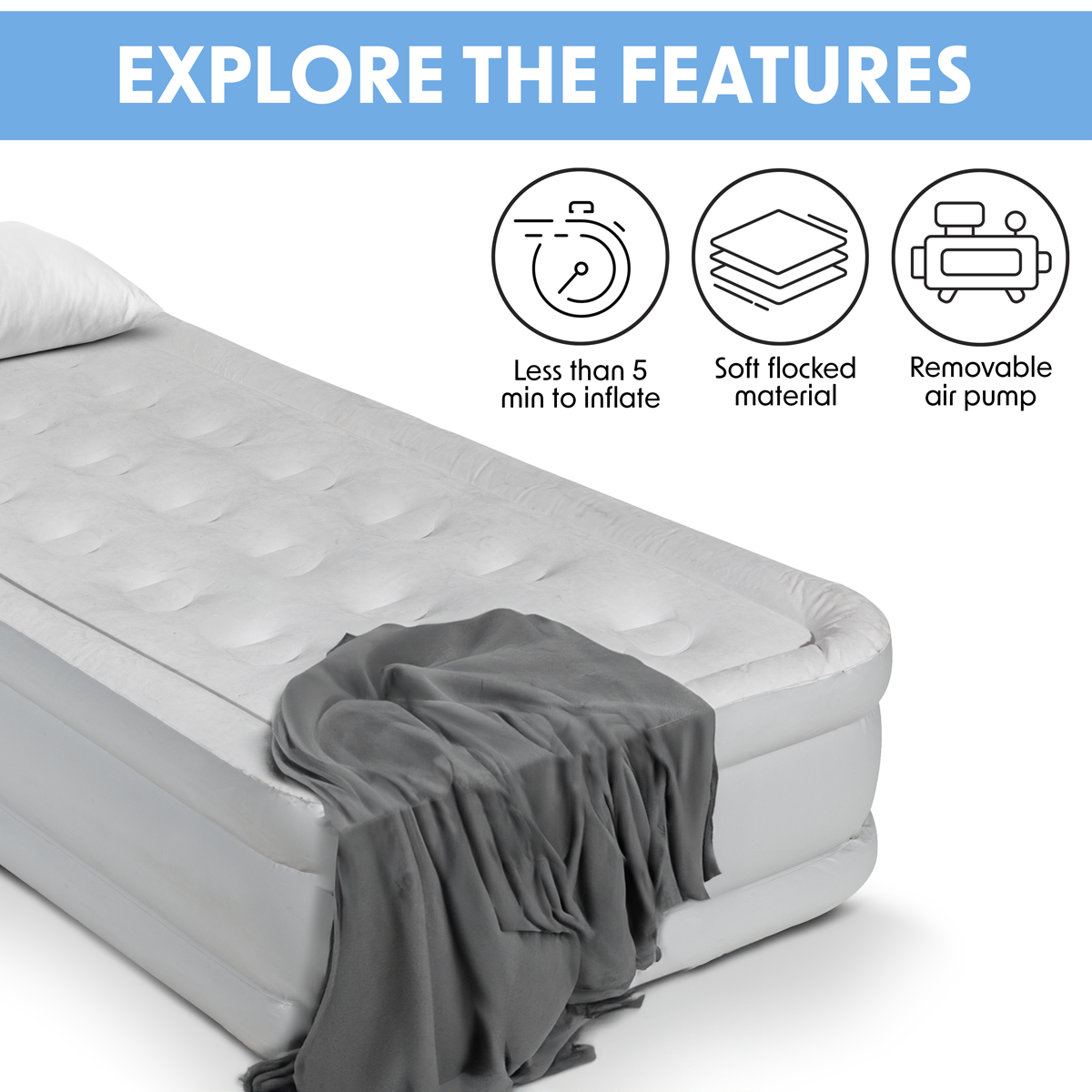 Dellonda Single High-Raised Air Bed with Removable Electric Pump (DL144)