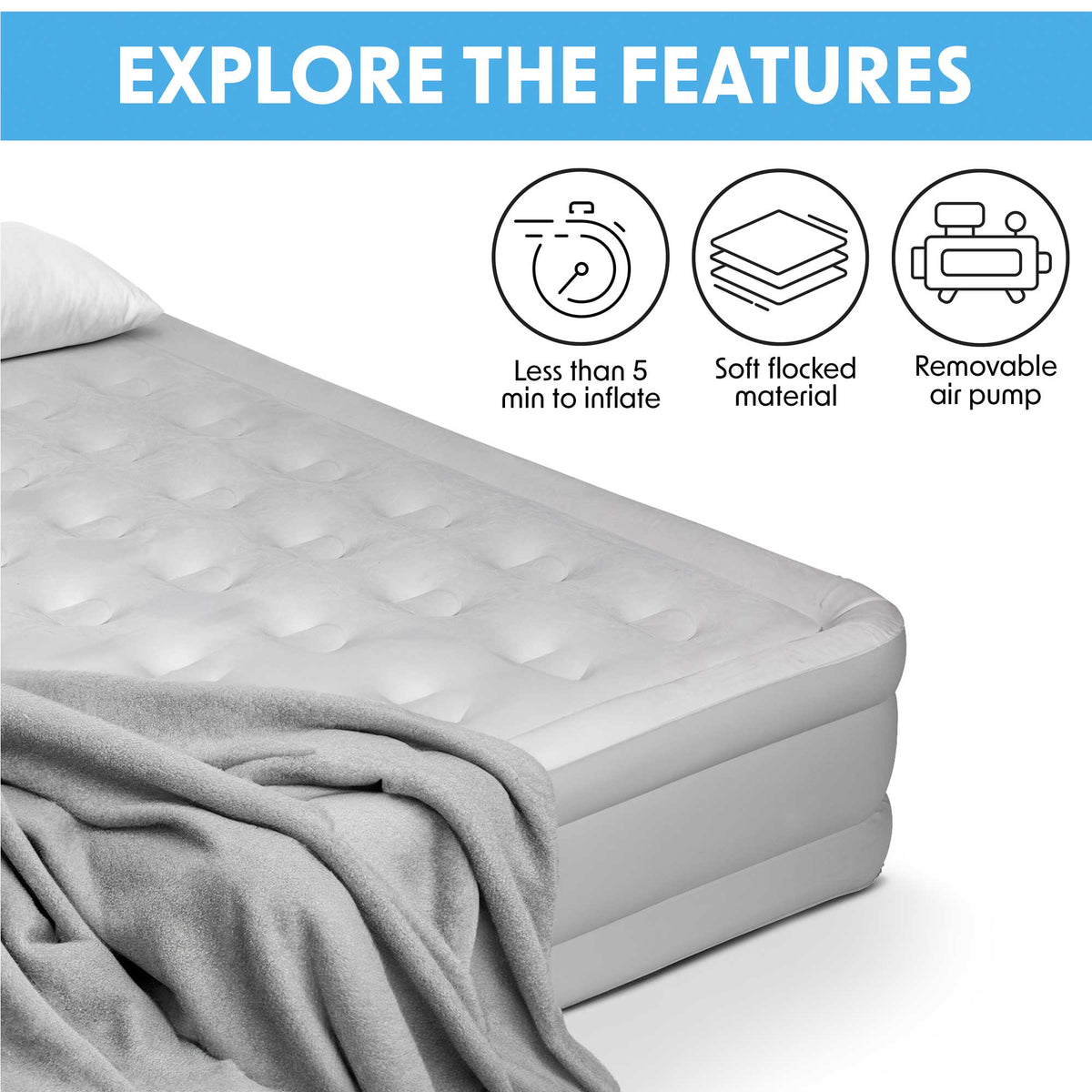 Dellonda Queen High-Raised Air Bed with Removable Electric Pump (DL145)