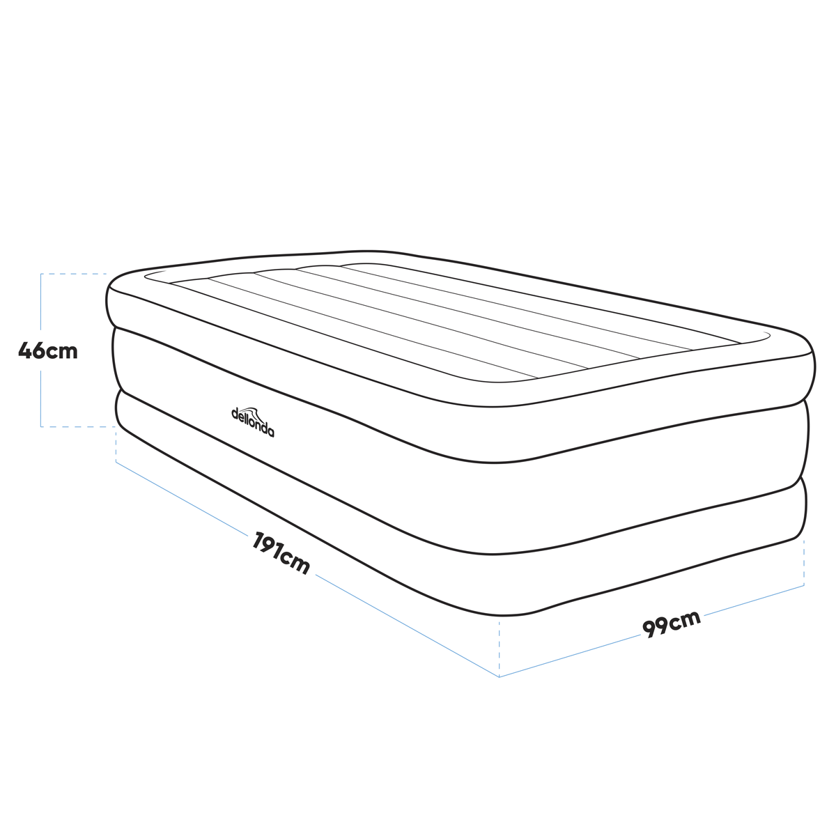 Dellonda Single High-Raised Air Bed with Built-in Electric Pump (DL146)